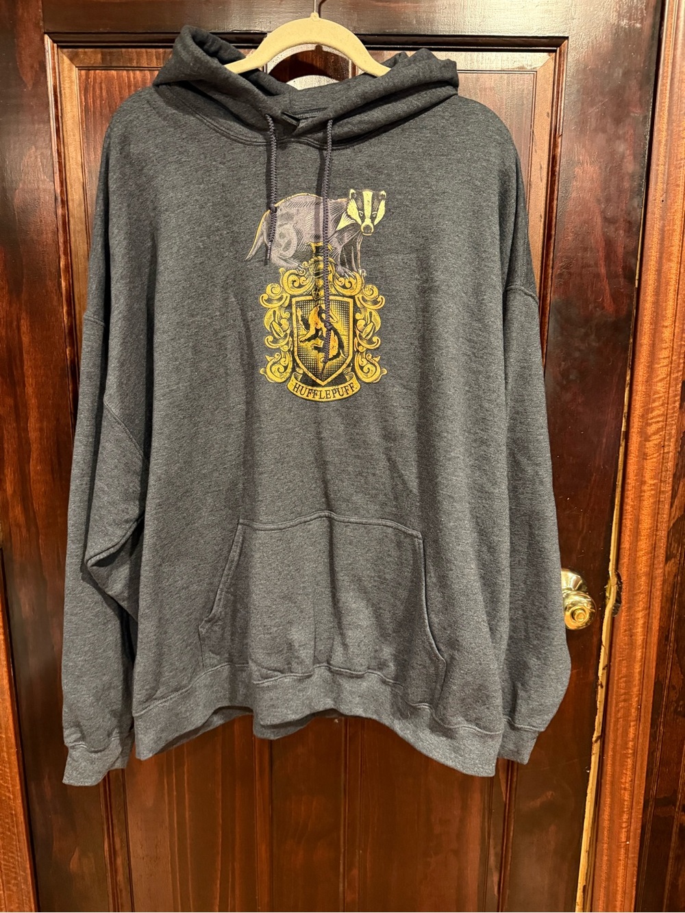 Gildan Dark Gray Hufflepuff Crest Pullover Hoodie
